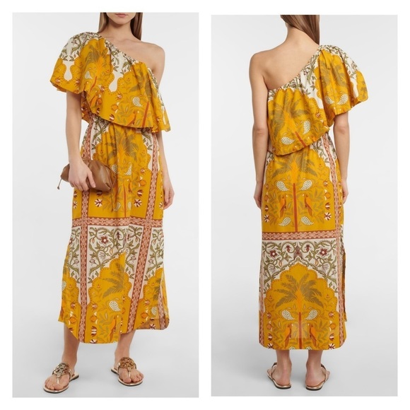JOHANNA ORTIZ From Salsa To Mamba dress midi yellow one shoulder tropical boho - Picture 2 of 15